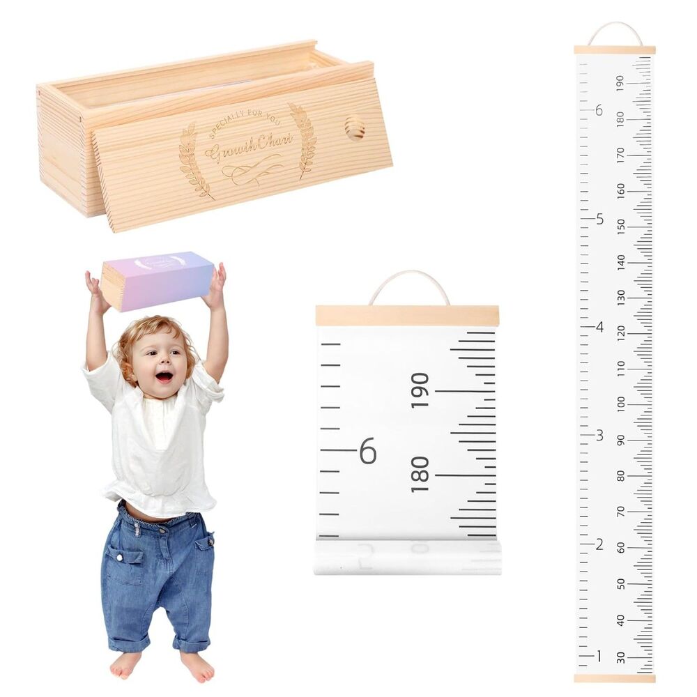 Kids Height Growth Chart with Wooden Keepsake Box Nursery Decor